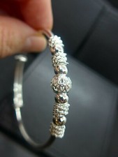 Silver Ball & Rope Bangle Bracelet Adjustable Stamped 925