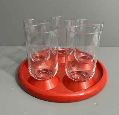 Bodum Red Oktett Set Of 5 Tumblers With Serving Tray Post Modern
