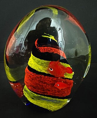 Art Glass Fish Aquarium Paperweight Sculpture Yellow Orange Fish Ocean Reef Vtg