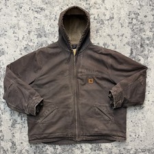 Carhartt Jacket Mens 3XL J141 DKB Dark Brown Canvas Sherpa Lined Hooded Work