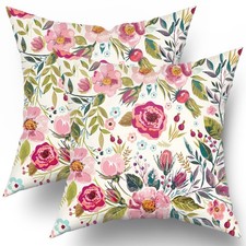 Spring Summer Flower Throw Pillow Covers 18X18 Inch Watercolor Peony Pillowca...