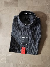 DKNY Men's Regular Fit Stretch Dress Shirt, Black, Size M