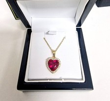 Yellow gold finished red ruby heart cut pendant necklace New Next Year Version 