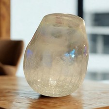 Large Irregular Shape 10.5"x9" Iridescent Bubble Crackle Art Glass Vase