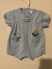 Baby Healthtex Vintage Outfit Size 0-3 Months Blue With Embroidery Designs