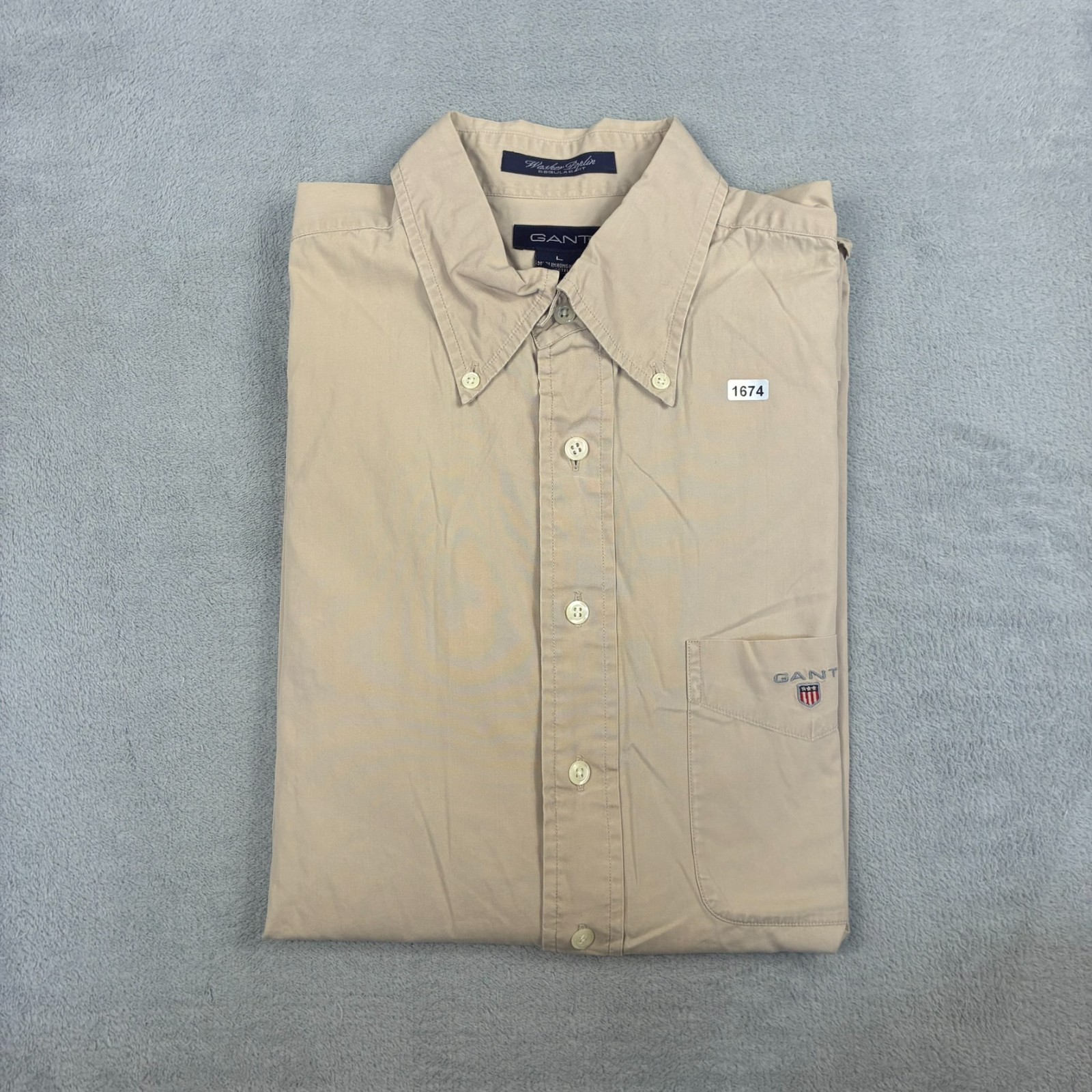 VTG Gant Beige Washer Poplin Size Large Short Sleeve Button Down Shirt image 7