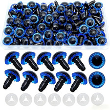 100Pcs Safety Eyes and Secure Washers - 15mm Blue Plastic Safety Eyes Croche...