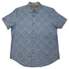 Robert Graham Shirt Mens XL Blue Flip Cuff Cotton Paisley Button Down