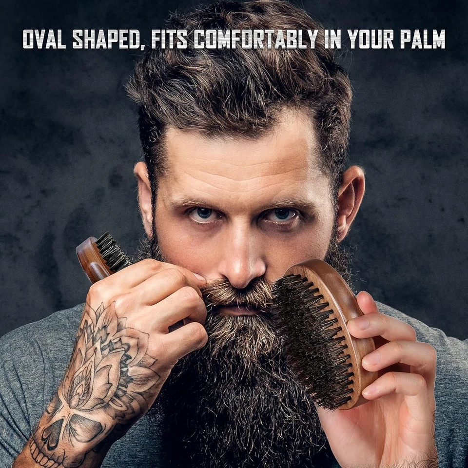 Cepillo para barba de madera de nogal para hombre con cerdas de jabalí - Perfecto para aplicación de bálsamo Foto 4 de 4