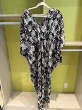 NWT Natori Black And White Caftan / Kimono Asian Design XL