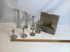 Vintage 7 Piece Solid Brass Graduated Candlestick Set 3" to 9" VGUC TAIWAN Made*