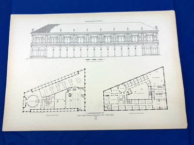 1925 NEW YORK HERALD Building NYC Steel PLATE, 1st & 2nd Floor Plans - 20x13.75