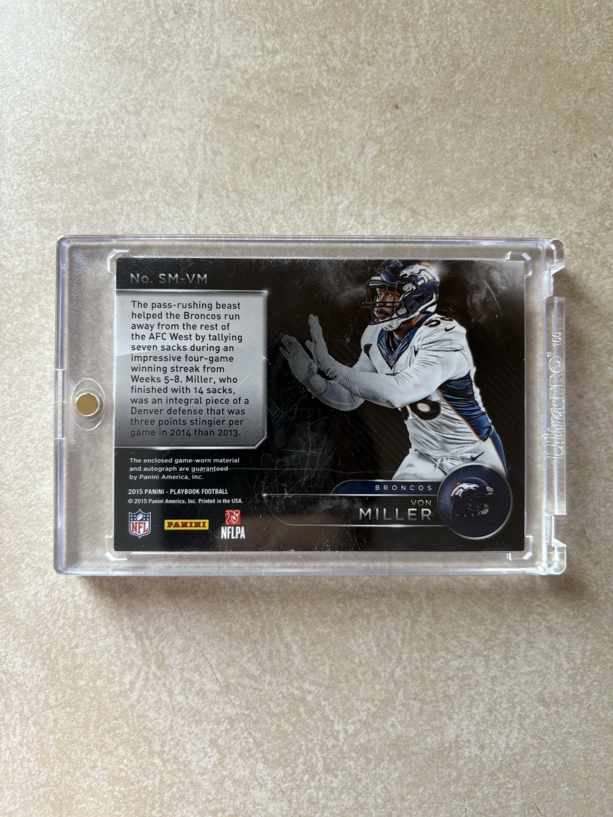 2015 Panini Playbook Von Miller Game Used Patch Auto 25/25! Broncos Rams SB MVP view 2