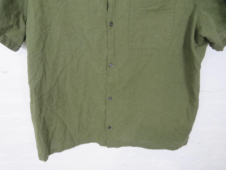 Gap Shirt Mens 3XL Green Linen Blend Short Sleeve Button Pocket Camp Collar - Image 3 of 4