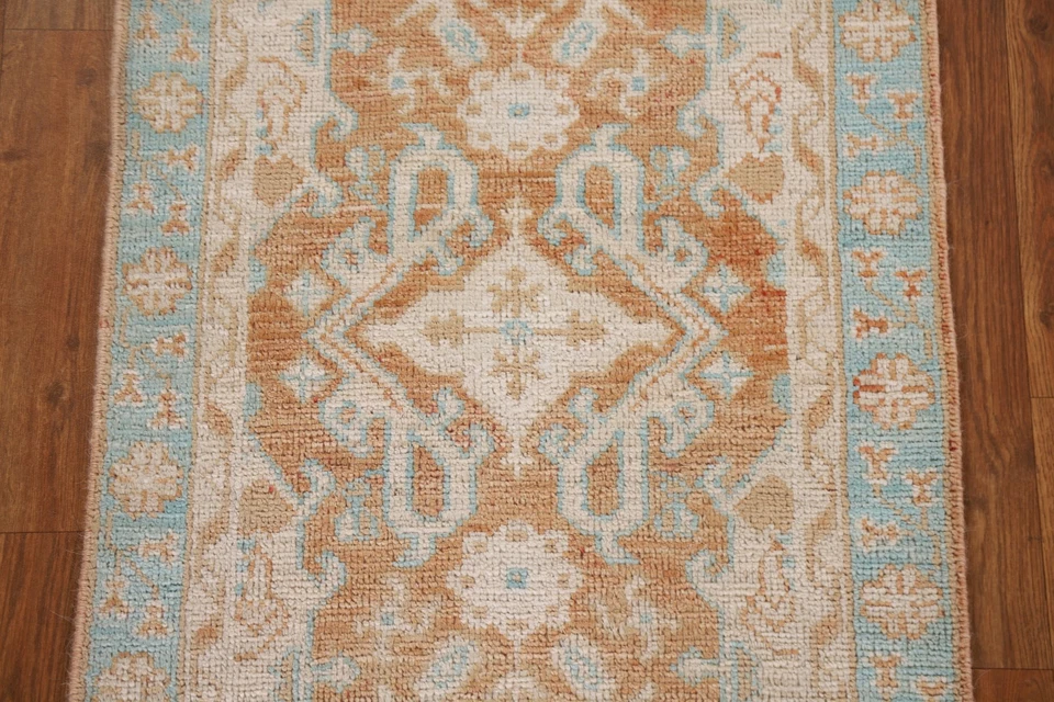 Orange Oushak Turkish Foyer Rug 2x3 Ft Handmade Transitional Wool Carpet - Image 4 of 4