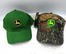 John Deere Hats / Caps: Green with Black Logo and Camo -- Two Hats NWT