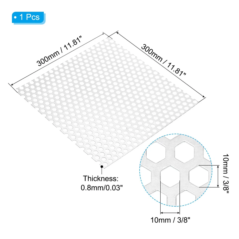 11.81" L x 11.81" W Perforated Metal Sheets, 20Ga 3/8" Hole Aluminum Alloy - Imagem 2 de 4