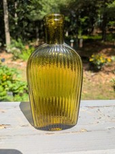 Half Pint Ribbed Strapsided Flask Antique Glass Bottle Whiskey Flask Yellow 