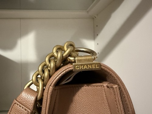 Preowned Authentic Chanel Boy Crossbody BeigeMedium 25cm In Excellent Condition - Picture 9 of 10
