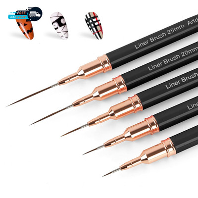 Metallic Nail Art Pens, Liner Brushes Set, 5PCS Black Color Nail Tools for Long