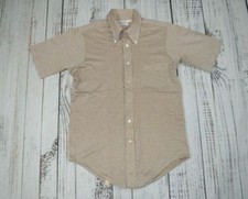 Vintage Van Heusen Vanknit Atomic 70s Disco Polyester Brown Print Shirt L / XL