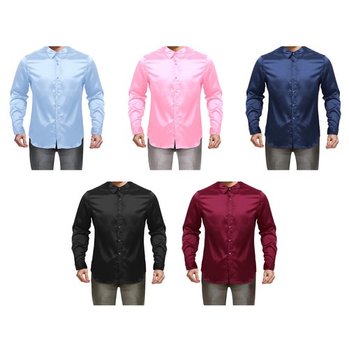 US _ Men Shiny Satin Silk Dance Prom 