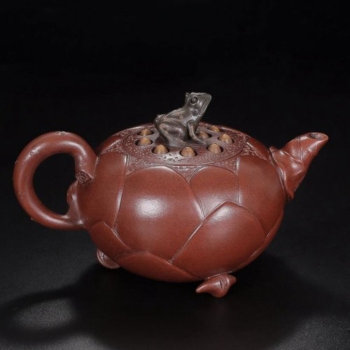 Vintage Chinese Yixing Purple Clay Teapot Zisha Ceramic Nice Frog Lotus Teaware - Picture 1 of 11