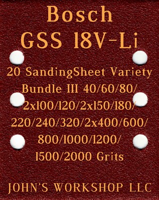 Bosch GSS 18V-Li - 17 Different Grits - 20 Sheet Variety Bundle III