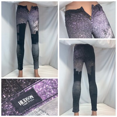 Hudson Nico Jeans Sz 26 Black Purple New York Skyline Cotton Poly YGI J0-105