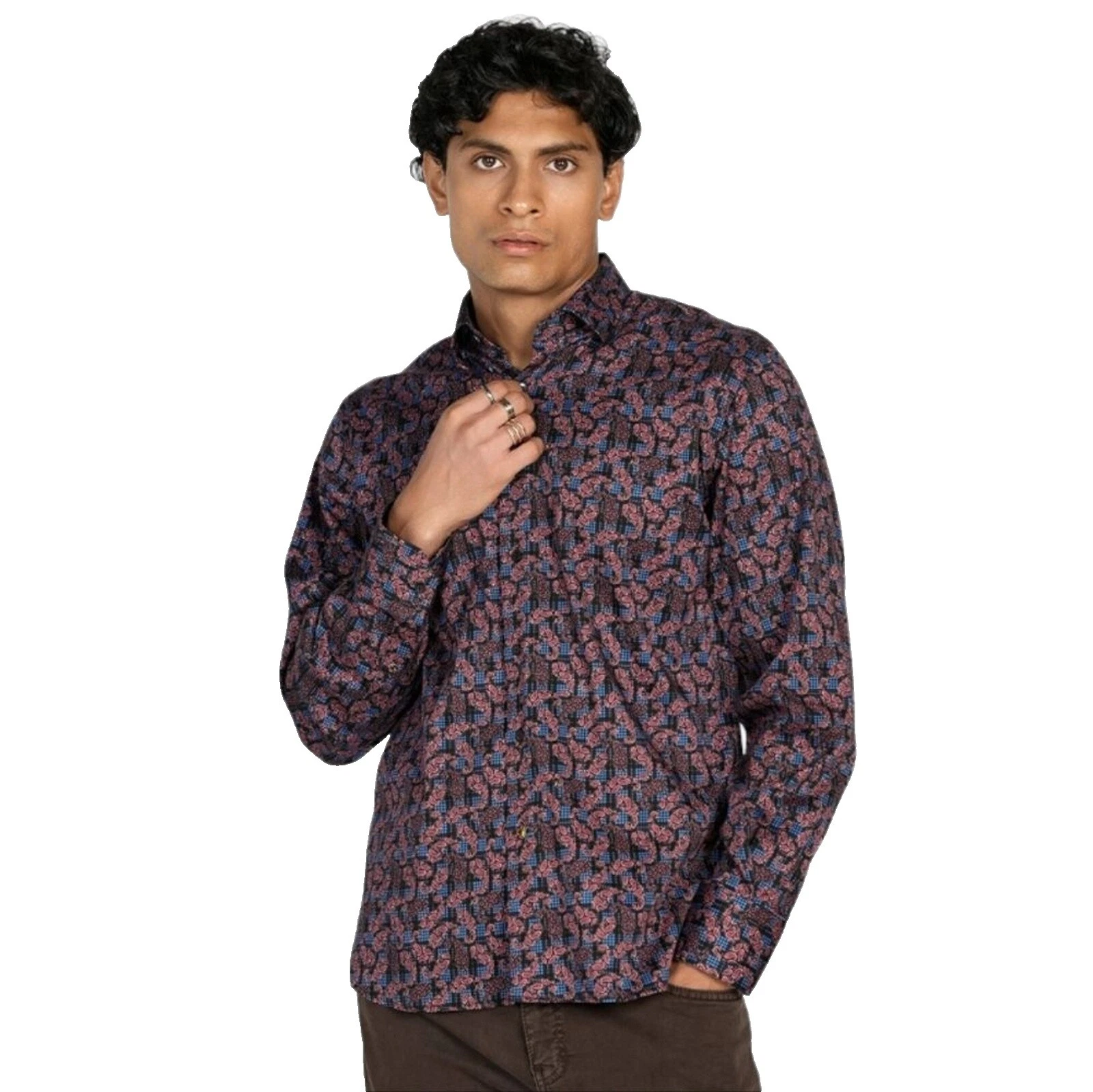 Size S Paisley Long Sleeve Regular Size Casual Button-Down Shirts for Men