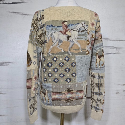 LaurenRalph Lauren Sweater Womens Hand Knit Vintage Petite Riding Horse Fox Hunt - Picture 2 of 11