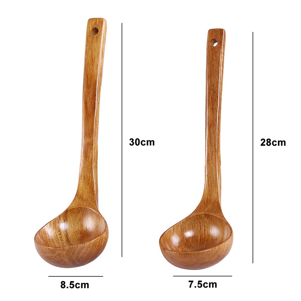 HANSGO Wooden Ladle – Long Handle Teak Wood Soup Spoon, Non-Stick Cooking & Serving Utensil With Hook Design