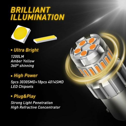 4x AUXITO Amber Yellow LED Turn Signal DRL Parking Light Bulbs 1157 7528 Reverse - Picture 2 of 11