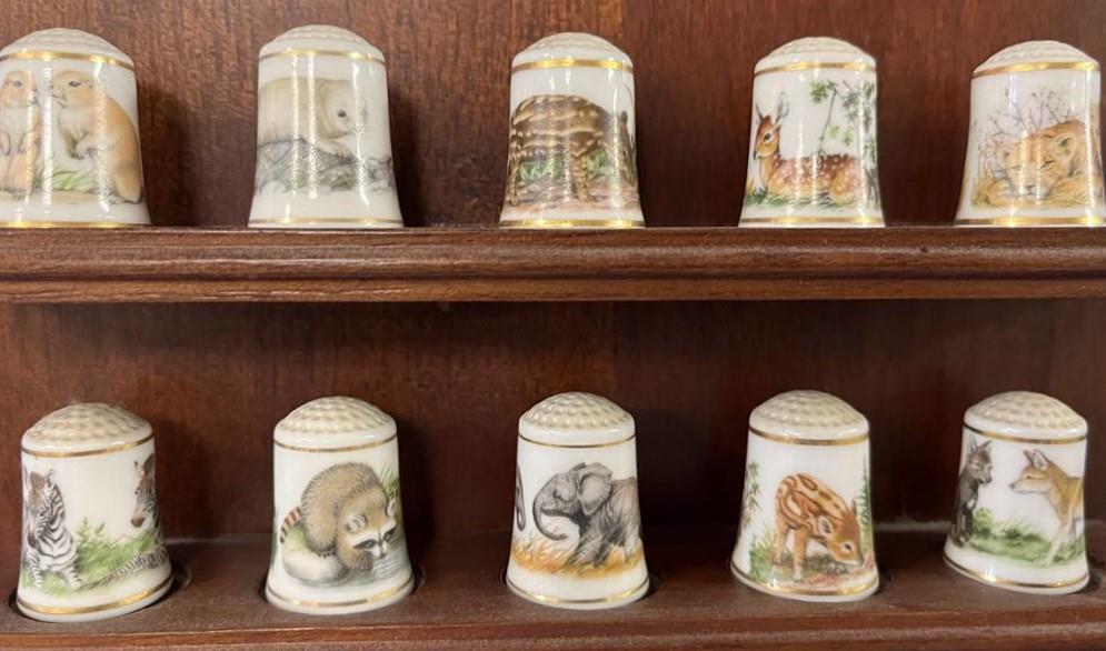Complete Set of 25 WWF Animal Babies Franklin Mint Thimbles Wooden