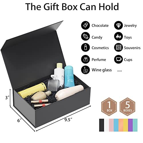 Caja De Regalo Magnética De Cereza - 9.5x6x3 Pulgadas (Negro) Para Joyas O Relojes