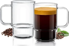 22oz Stackable Glass Mugs With Handle Set Of 2 Large Clear Coffee Cups For Latte
