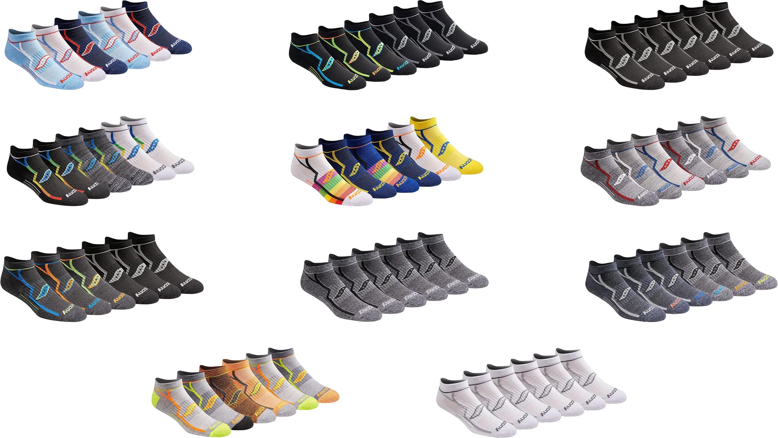 Saucony Men's Bolt Performance Comfort Fit No-Show Socks