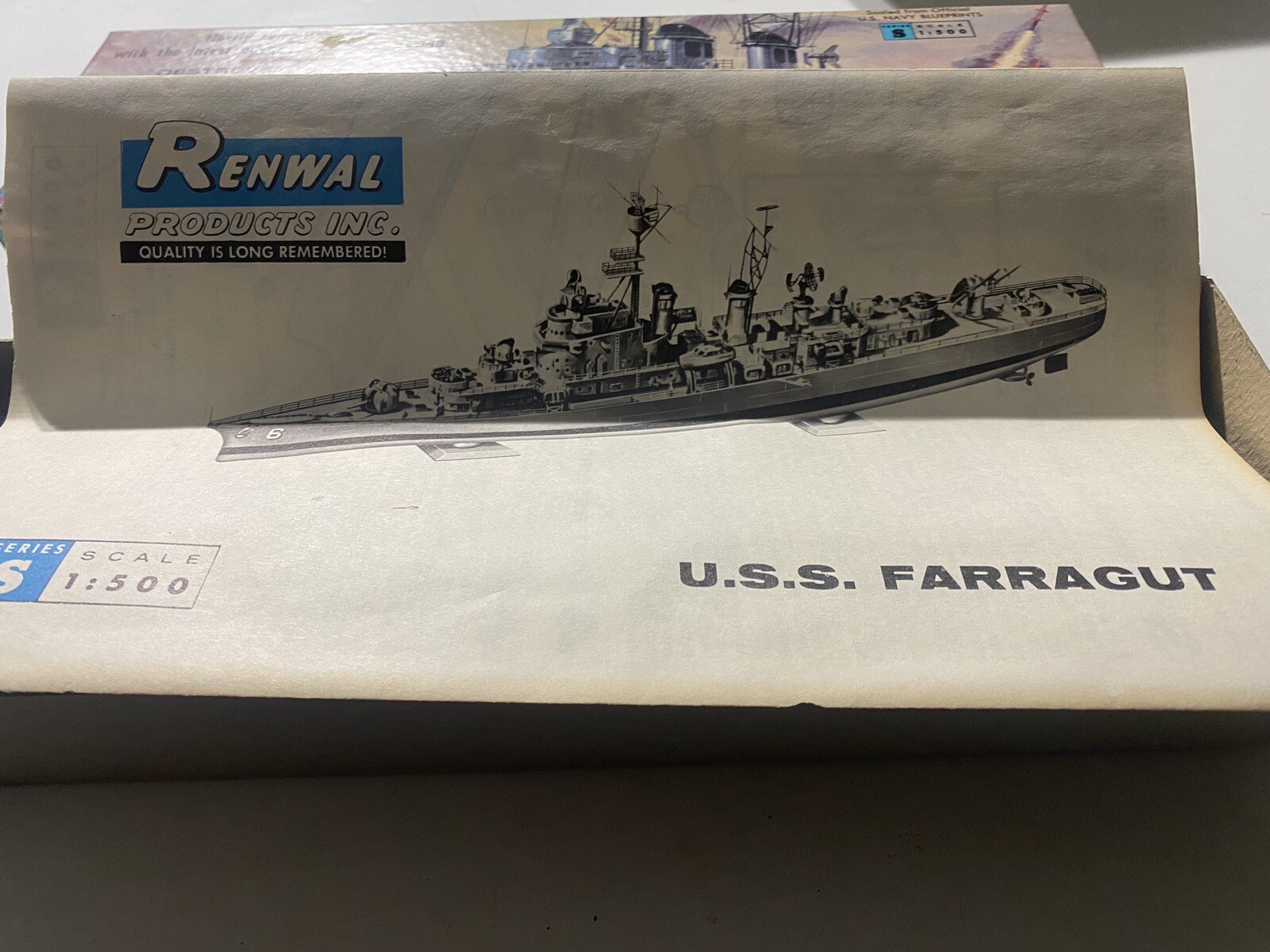 Vintage 1950s RENWAL SHIP Model Kit DESTROYER USS FARRAGUT MIB 1/500 eBay