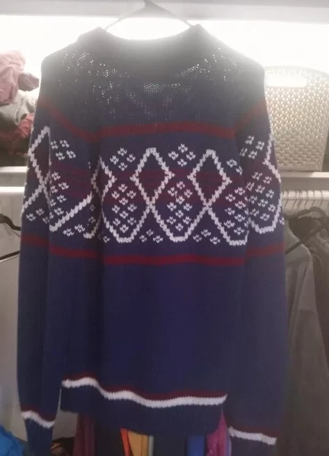 Vintage Wool Ski Sweater Multicolor Double E Sportswear Size Large
