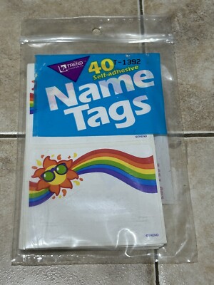 Vintage 90s Trend Name Tag Stickers Set of 40 Cute Rainbow    Sun   3'' by 2.5''