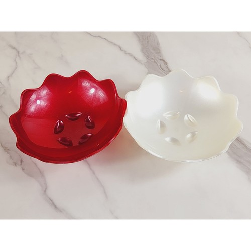 Tupperware Scalloped Shell Salad Bowl Candy Dish #5443A White Red Lot 2 Vintage - Picture 10 of 11