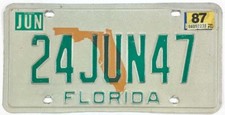 Vintage Florida 1987 Vanity Personalized License Plate 24 June 1947 Birthday