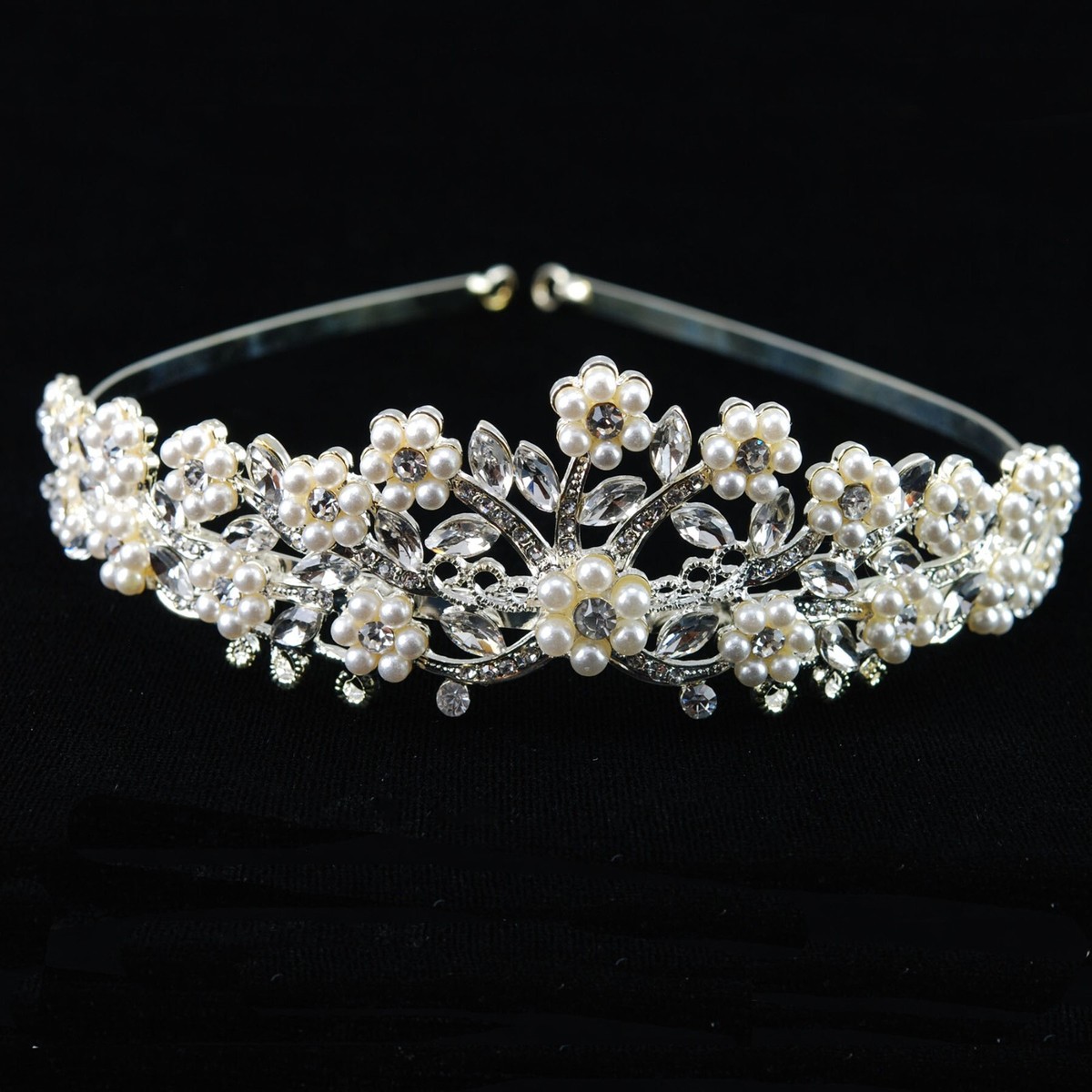 RHINESTONE RHINESTONES PEARL HEADBAND TIARA BRIDAL -SILVER  display picture 1