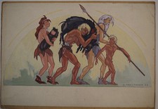 AQUARELLE  FAMILLE DE CRO MAGNON  D MOULTANEN 1943