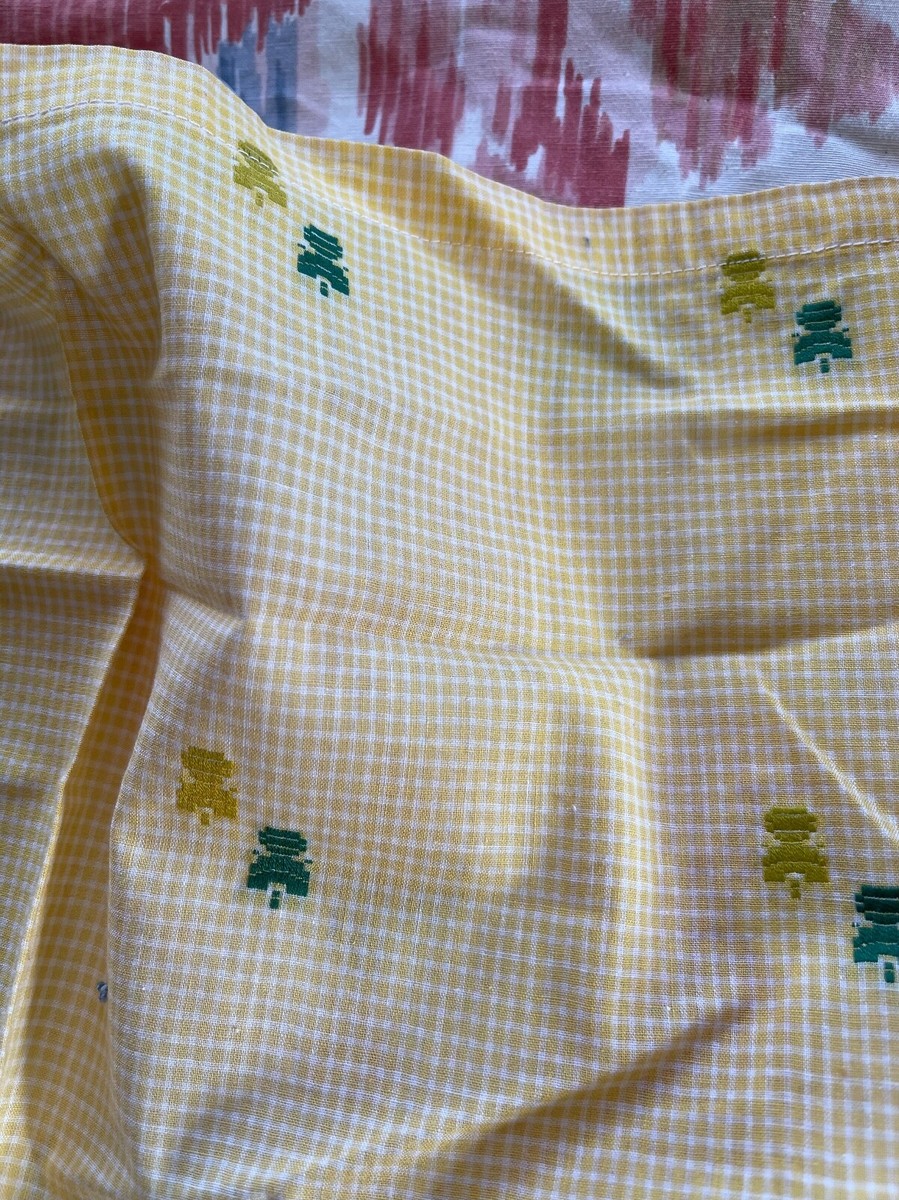 14x24 vintage 40's cotton fabric embroidered design yellow wh