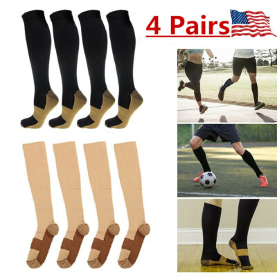 4 Pairs Copper Compression Support Socks 20-30mmHg Miracle Calf Men's Women's US