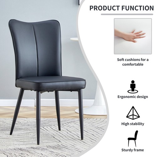 Set of 4 PU Leather Dining Chairs Modern Kitchen Chair w/ Metal Legs Dining Room - Picture 9 of 14