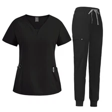 niaahinn Scrub Suit Set for Women Modern V-neck Top & Tapered Leg Jogger Pant...