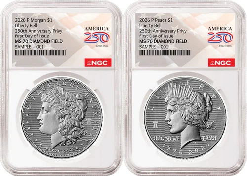 2 Coin Set 2026 Morgan Peace Diamond Field 250 Privy NGC MS70 FDOI Flag Presale3 - product listing photo