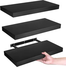 LaVie Home Floating Shelves, 15.6 Inch Wall Shelf Set of 3, Inch, Black 